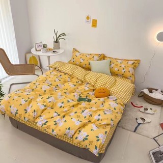 Bộ drap & chăn phao cotton poly hoa chùm vàng