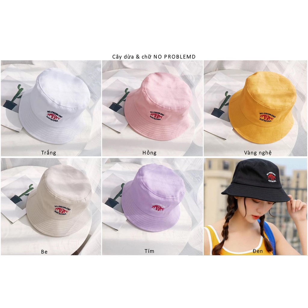 Nón bucket cây dừa - Mũ bucket unisex thêu chữ size M (57-59cm)
