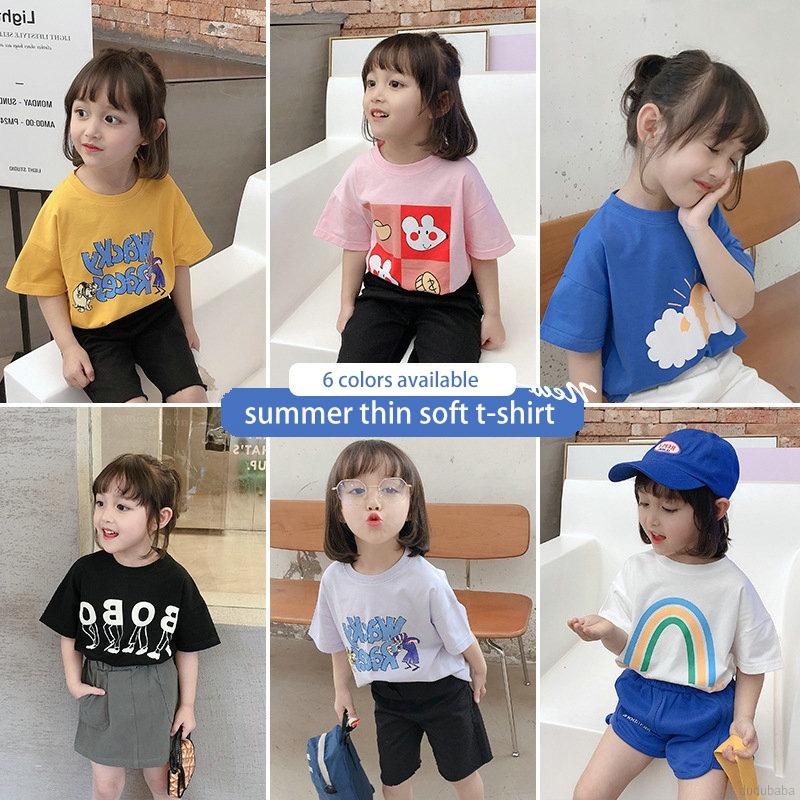 Áo thun ngắn tay in họa tiết hoạt hình xinh xắn theo phong cách màu hè dành cho bé 3-8 tuổi