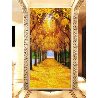 Tranh dán tường HD Hàng cây đồng tiền vàng HUD0377 Kim sa