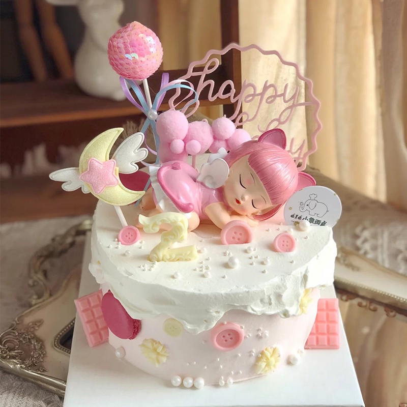 Tượng Nhựa Resin Hình Cô Gái Dễ Thương Dùng Để Trang Trí Bánh Sinh Nhật