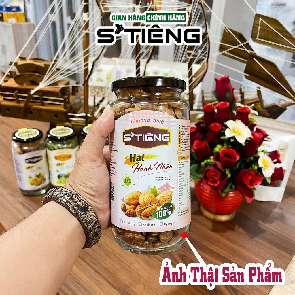 600Gr Hạt Hạnh Nhân Mỹ Sấy Chín Nguyên Vị STIENG Hủ Thủy Tinh