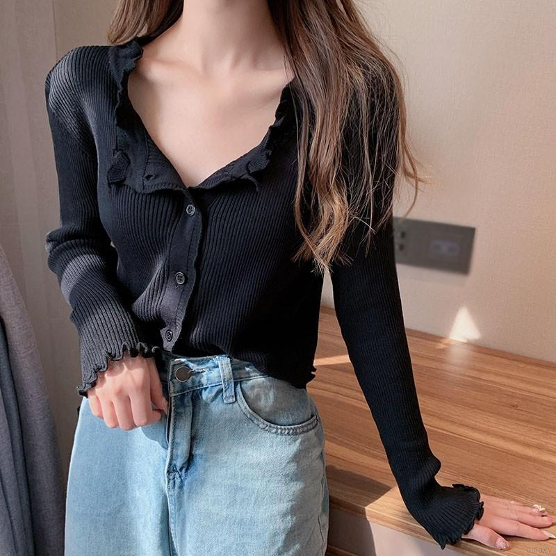 Áo Khoác Cardigan Dệt Kim Tay Dài Đính Tai Gỗ Kiểu Hàn Quốc Đơn Giản | BigBuy360 - bigbuy360.vn