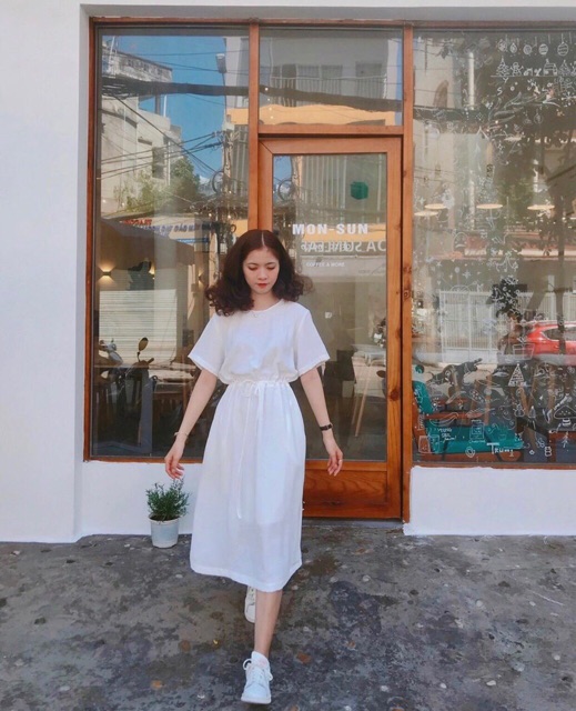 ▪️Đầm midi suông basic rút eo