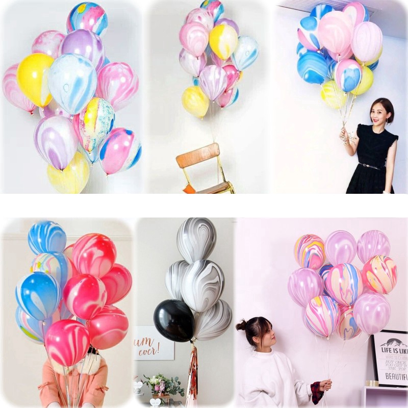 Set 10 quả bóng bay 12 inch họa tiết cẩm thạch nhiều màu sắc trang trí tiệc sinh nhật