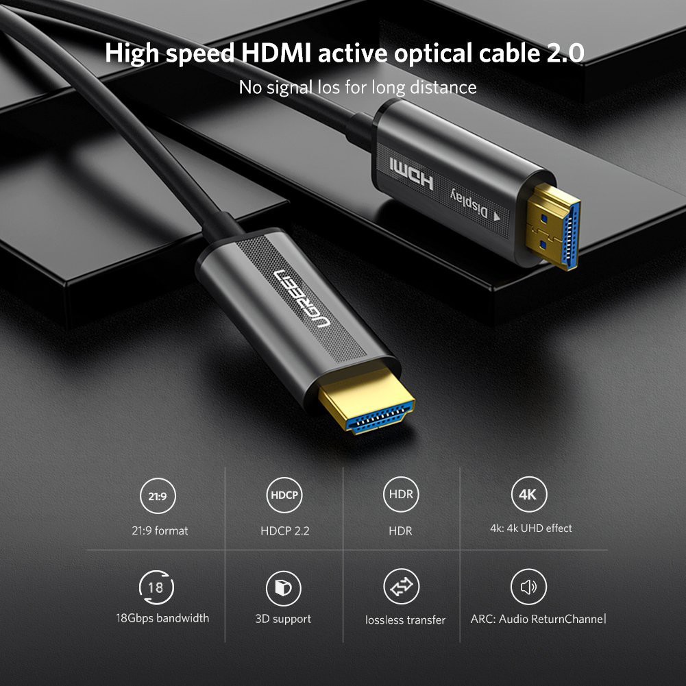 Cáp HDMI 2.0 Sợi Quang Dài 5M - 100M Hỗ Trợ 4K@60Hz HDR Cao Cấp Ugreen - Hàng Chính Hãng