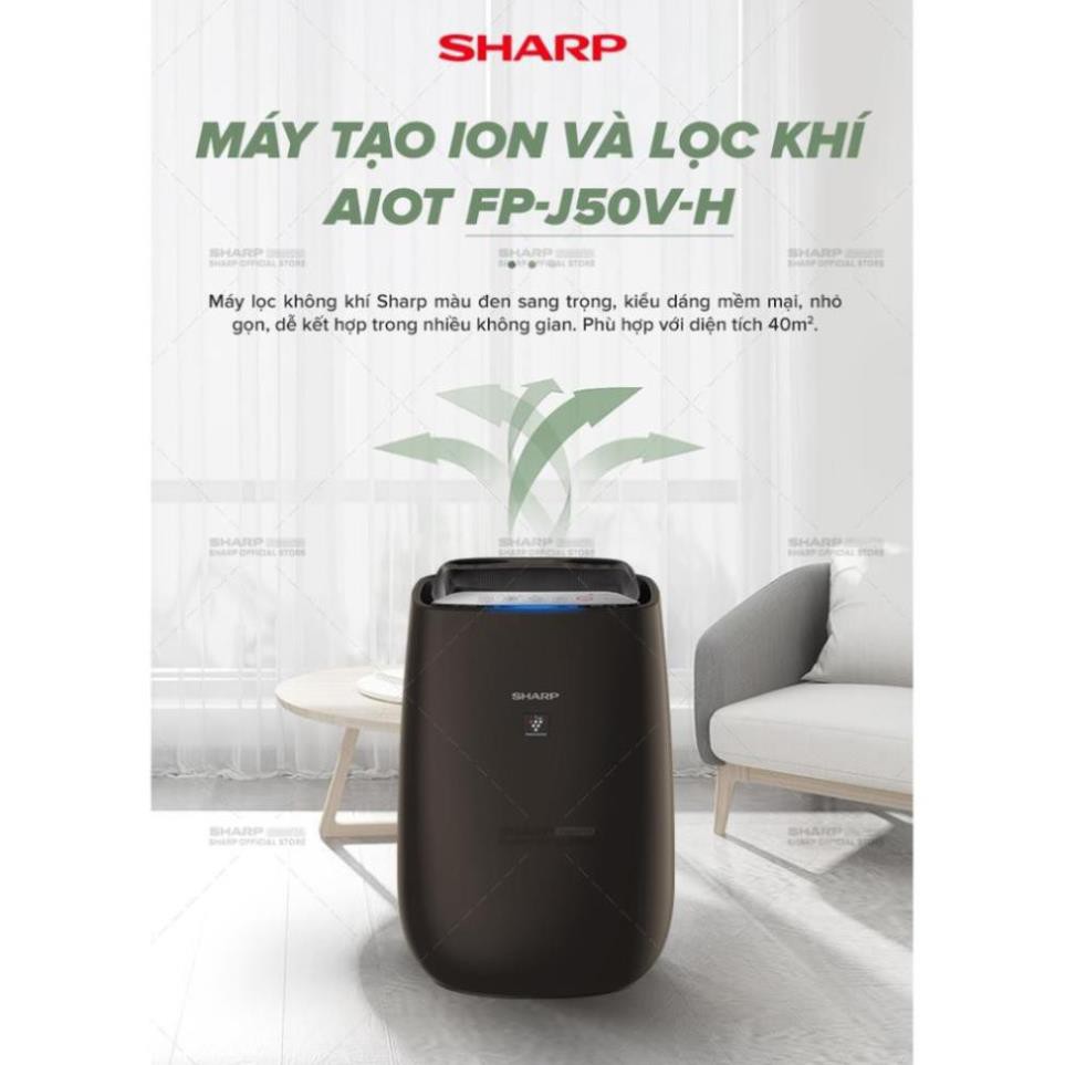 Máy Lọc Không Khí Sharp FP-J50V-H diện tích 40m², kết nối App, Plasmacluster ion - Bảo hành 12 tháng