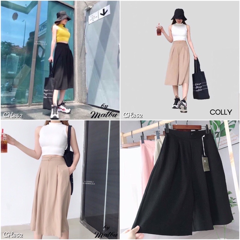❤️FREESHIP❤️Quần ống rộng đũi suông xếp ly giả kiểu váy.Size S M L XL