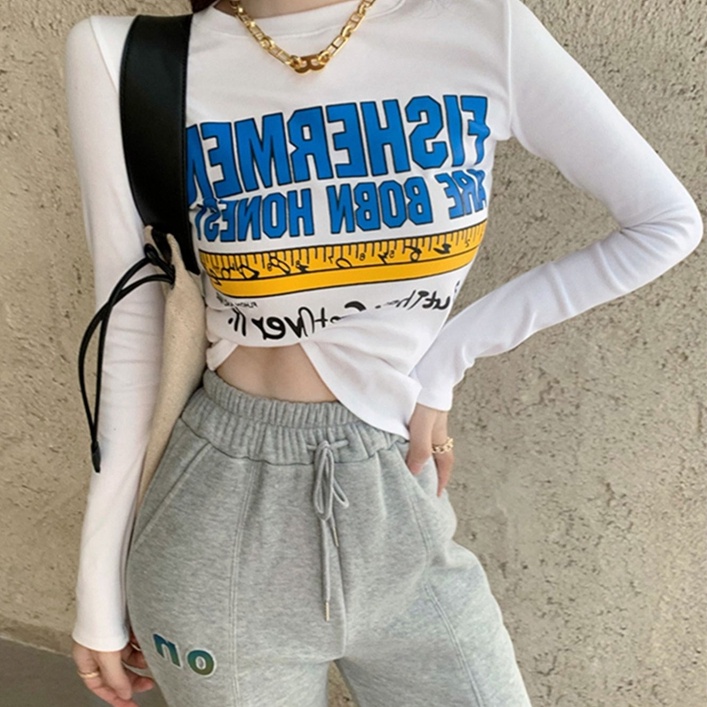 SUXI Áo Thun Tay Dài In Chữ Thời Trang Dành Cho Nữ