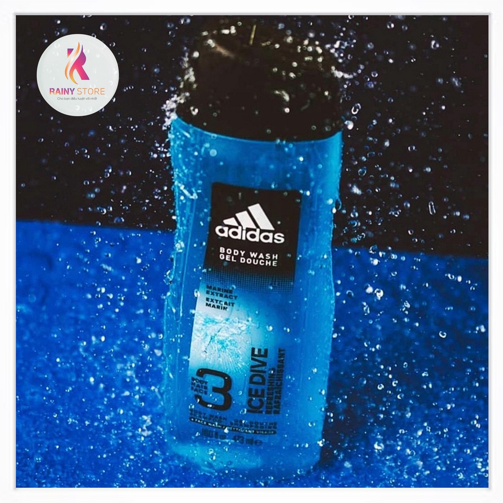 Gel tắm gội &amp; rửa mặt nam Adidas Ice Dive Refreshing 3in1 250ml