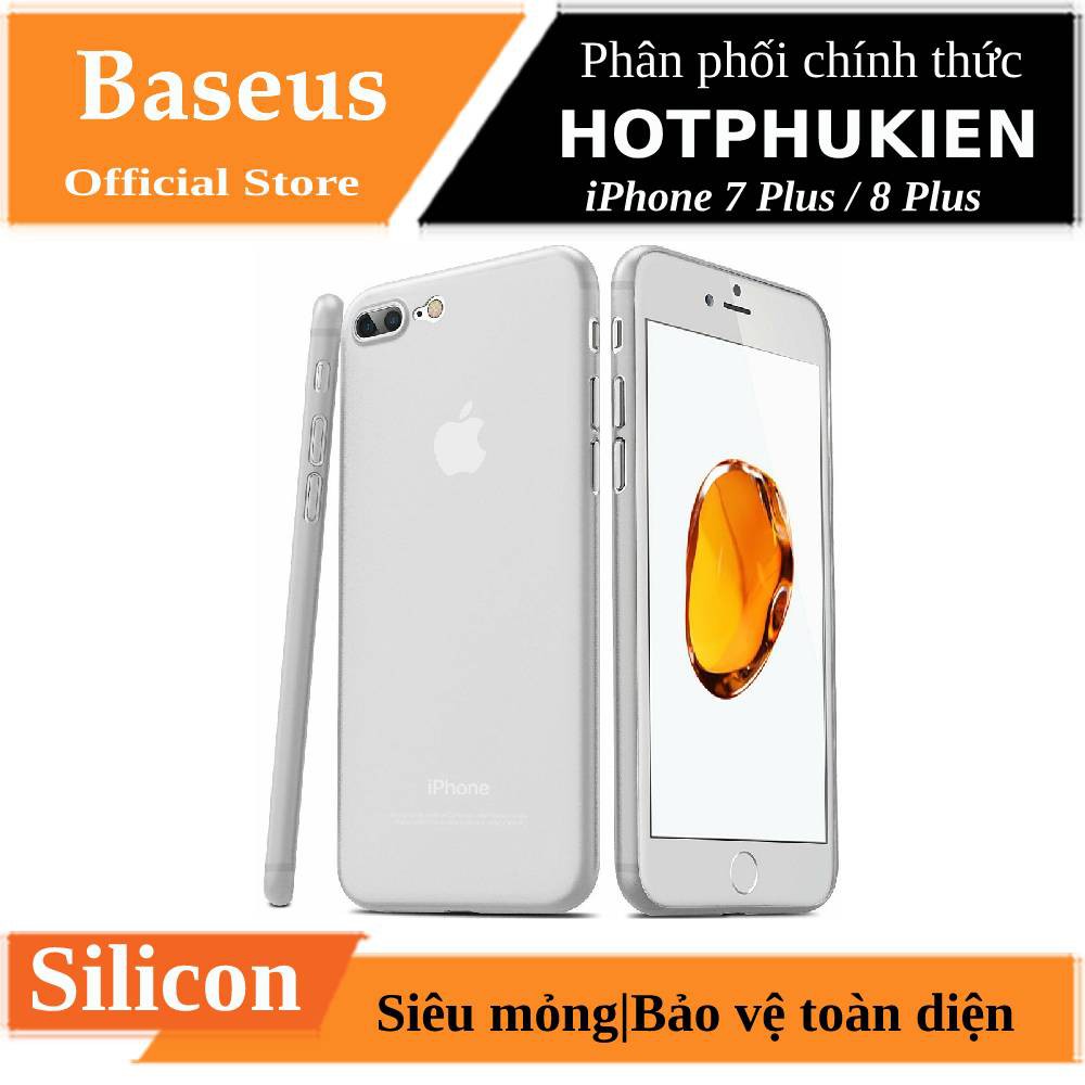 Ốp lưng silicon nhám siêu mỏng cho iPhone 7 Plus / iPhone 8 Plus chính hãng Baseus Super Slim (chống trầy)