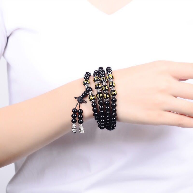 Vòng Tay Chuỗi 108 Hạt Đá Núi Lửa Phối Mặt Hình Mắt Hổ Thời Trang Cho Nam Và Nữ