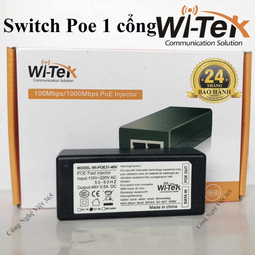 Switch Poe Witek 1 cổng WI-PoE31 chuyên dùng cho camera IP , Thiết bị mạng ( xám)- C02- Bảo hành 24 Tháng