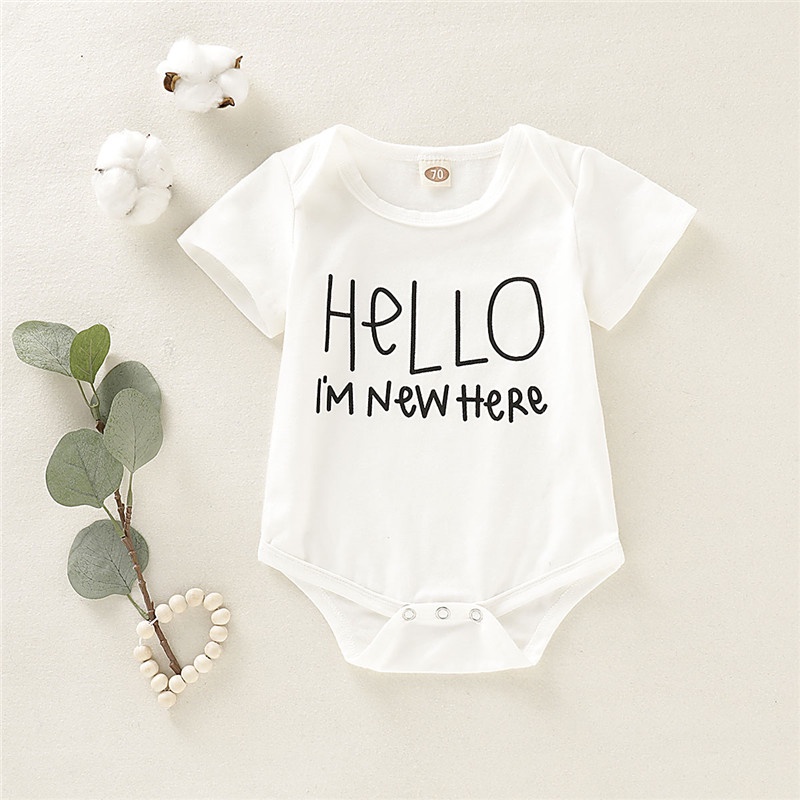 Áo liền quần MIKRDOO vải cotton in chữ hello và cầu vồng thiết kế tay ngắn thời trang mùa hè đáng yêu dành cho trẻ em