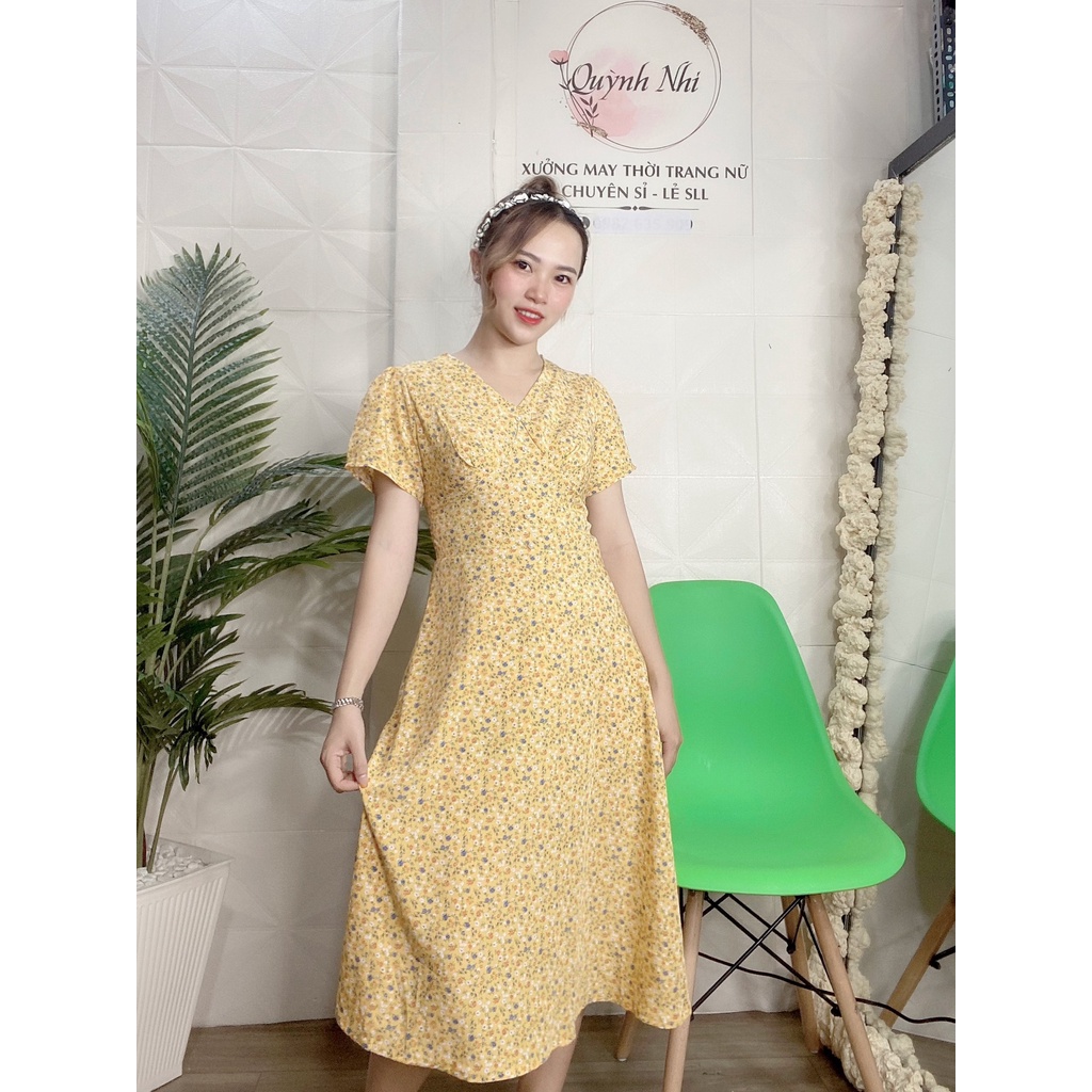 ĐẦM CỔ V HOA NHÍ TAY BÚP DÁNG XÒE CÓ SIZE - MT21