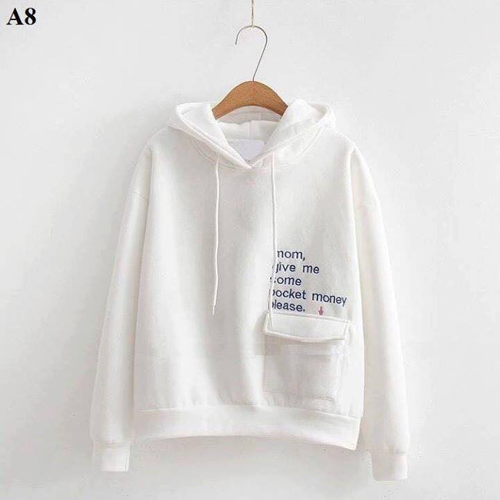 Áo hoodie nón Mom trắng