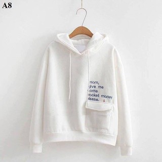 Áo hoodie nón Mom trắng