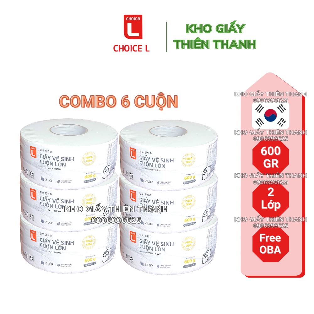 Combo 6 Giấy Cuộn Lớn Hàn Quốc LOTTE Choice L Giấy 2 Lớp 600GR Siêu Dai Mịn 🍀 Kho Giấy Thiên Thanh 🍀