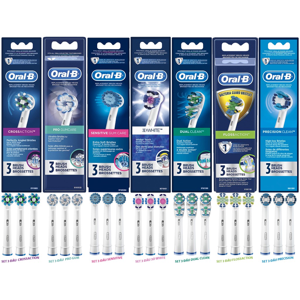 Set 3 đầu bàn chải điện thay thế Oral-B, cho tất cả các dòng bàn chải điện Oral-B