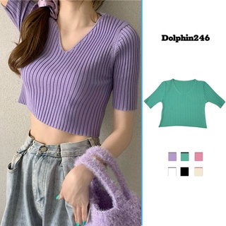 Áo len croptop nữ dệt kim cổ tim len tăm nhiều màu tay ngắn phong cách cá tính thời trang Hàn Quốc xiaozhainv S-1