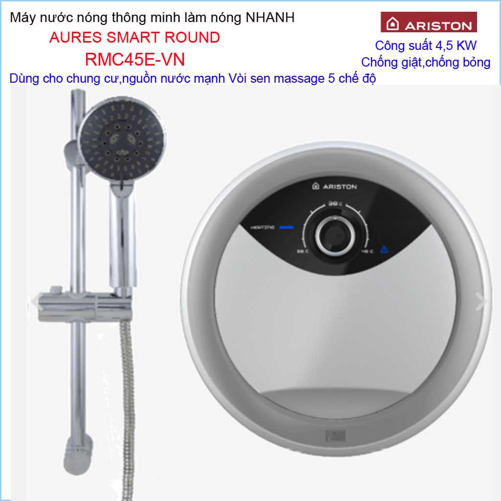 Máy nước nóng Ariston RMC45E-VN, máy nước nóng trực tiếp cho chung cư Aures Smart Round (không bơm)