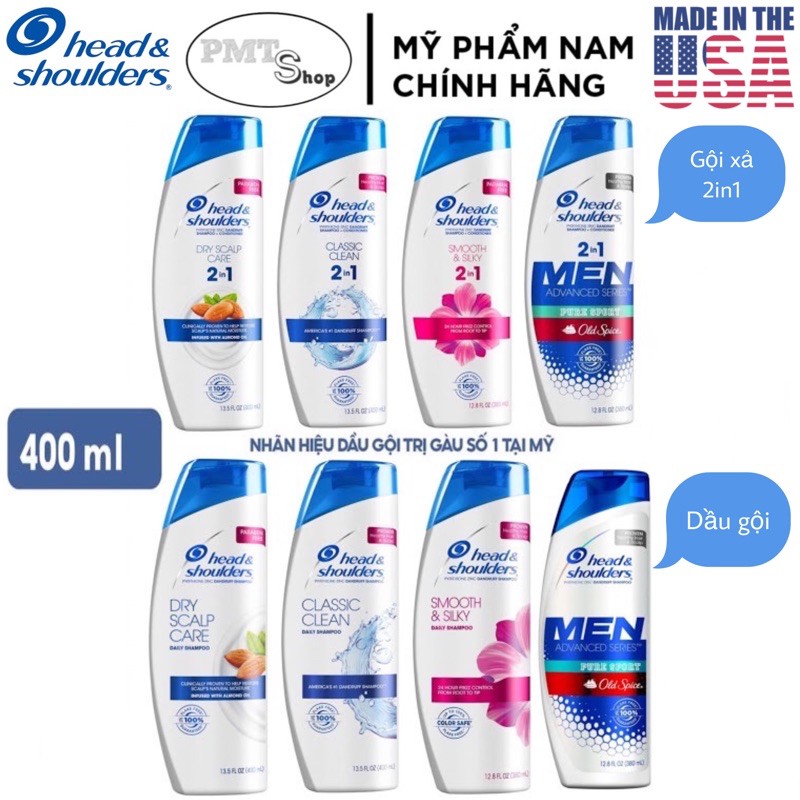 [USA] Dầu gội xả 2in1 Head & Shoulders Classic Dry Scalp Care Smooth & Silky Pure Sport 400ml 380ml sạch gàu - Mỹ | BigBuy360 - bigbuy360.vn
