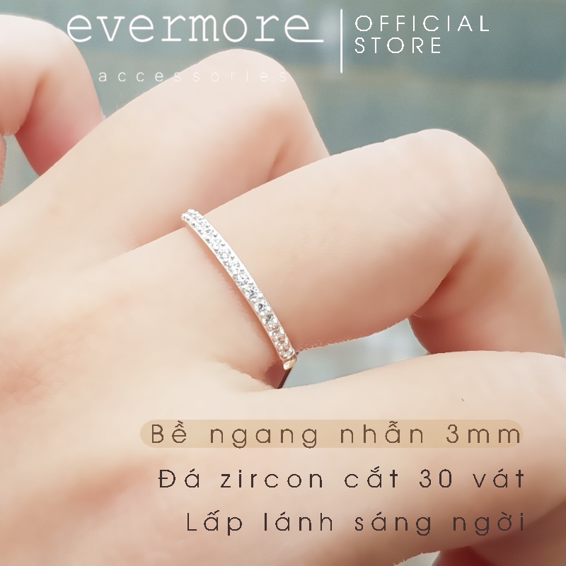 Nhẫn bạc EVERMORE, nhẫn bạc vành tròn đính đá thanh lịch, minimalism - N033