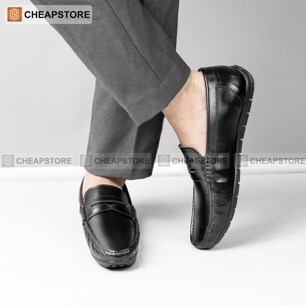 Giày da lười nam CHEAPSTORE CS049 đen - Giày công sở tăng chiều cao da bò thật 100% (bảo hành 24 tháng)