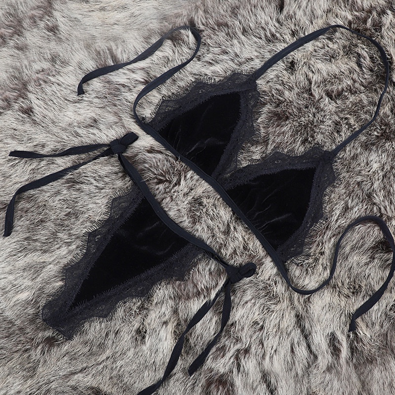 BK036 - Bộ đồ lót vải nhugn phối ren sexy gợi cảm gồm quần lót nữ lọt khe và áo lót - KELLYWANG