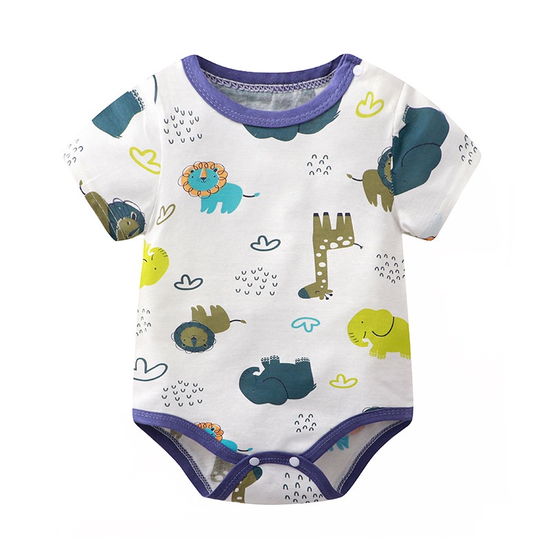 Áo liền quần LUCKYCANDY tay ngắn vải cotton in họa tiết đáng yêu thời trang cho bé 0 - 12 tháng tuổi