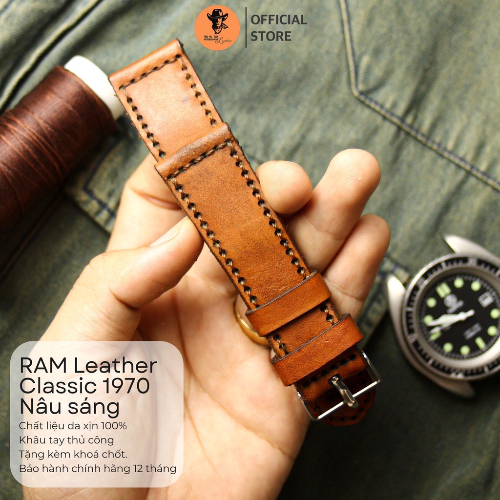 Dây Đồng Hồ Da Bò Thật Bền Đẹp Nâu Đỏ - RAM Classic 1970
