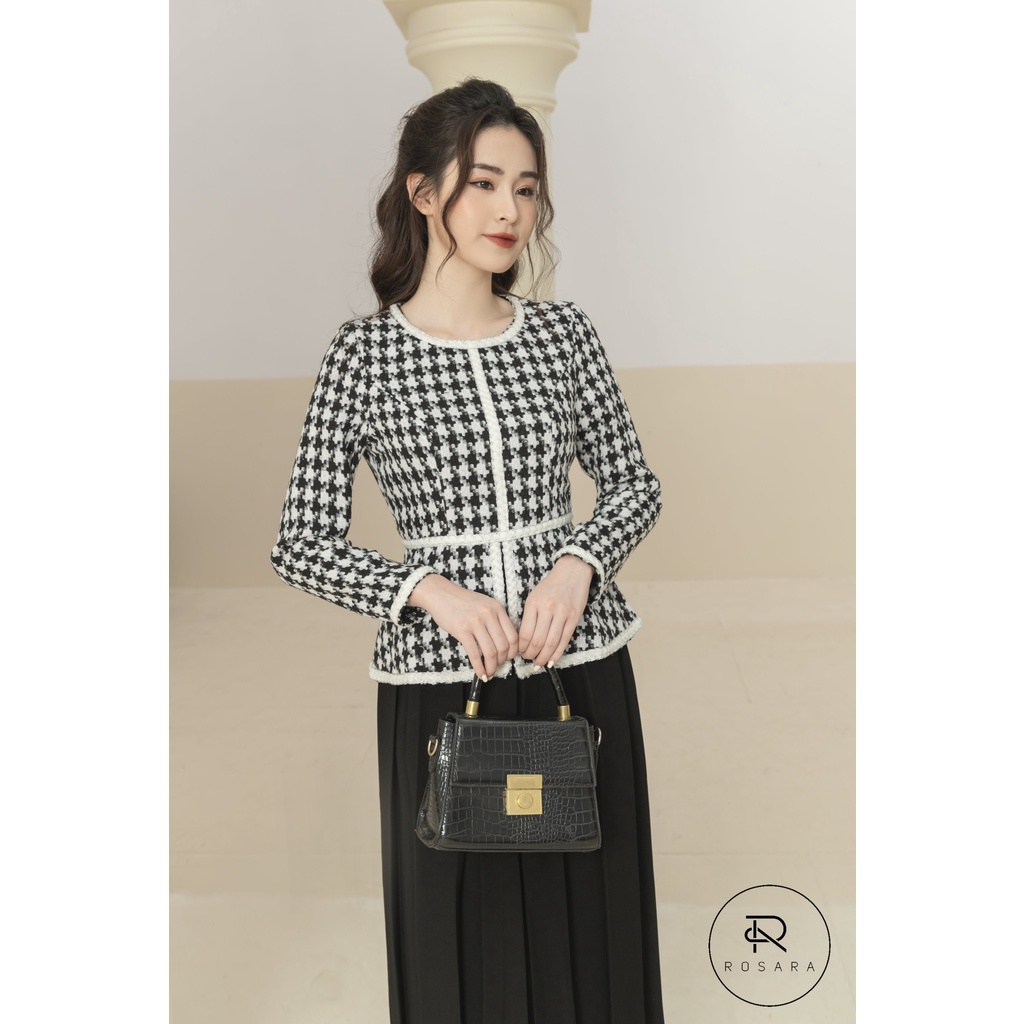 ÁO PEPLUM DẠ HỌA TIẾT VIỀN TRẮNG AM261