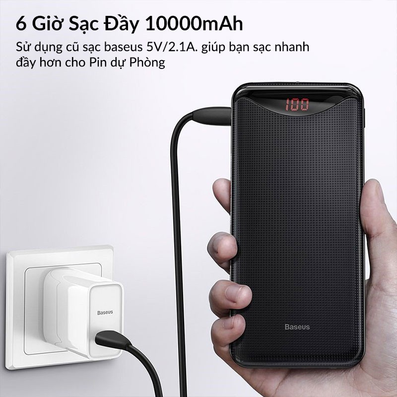 Pin Sạc Dự Phòng Siêu Mỏng Baseus Gentleman Digital Display Powerbank 10000mAh Tích Hợp Đèn LED, 2 USB Sạc, LCD Hiển Thị