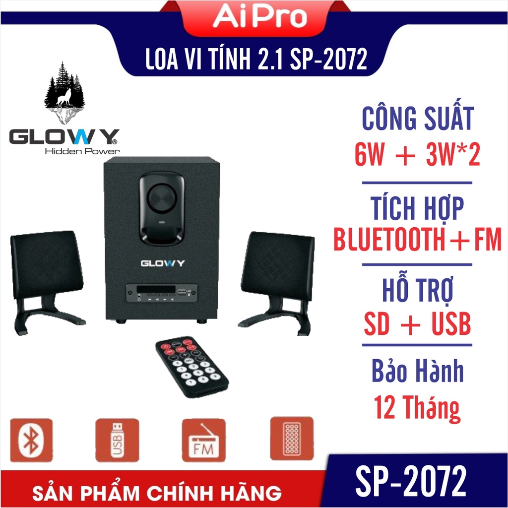 Loa vi tính Glowy SP-2072 2.1 Chính hãng – Bluetooth / FM / SD/ USB – Bảo Hành 12 tháng