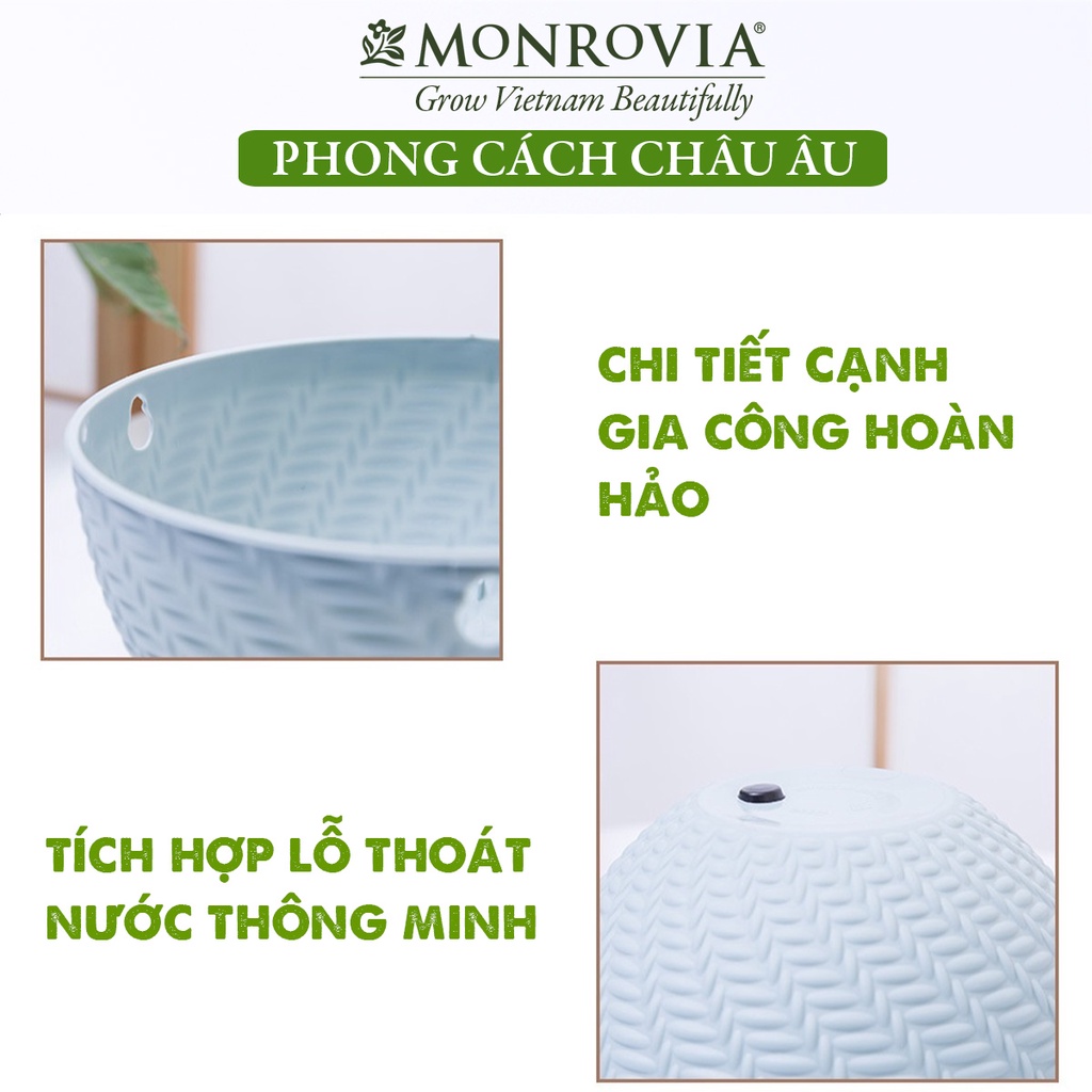 Chậu treo ban công Monrovia tặng dây treo sắt, trồng hoa, cây mini, cây cảnh, thiết kế vân nổi, thoát nước tốt