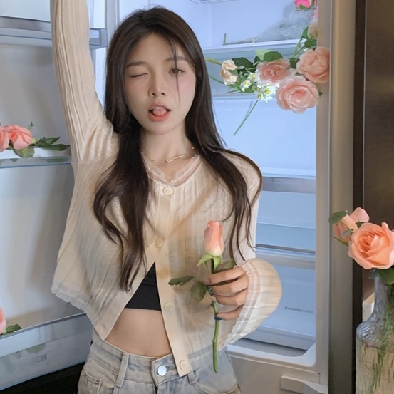 Áo khoác cardigan ZHELIHANGFEI dệt kim dài tay chống nắng eo cao thời trang cho nữ