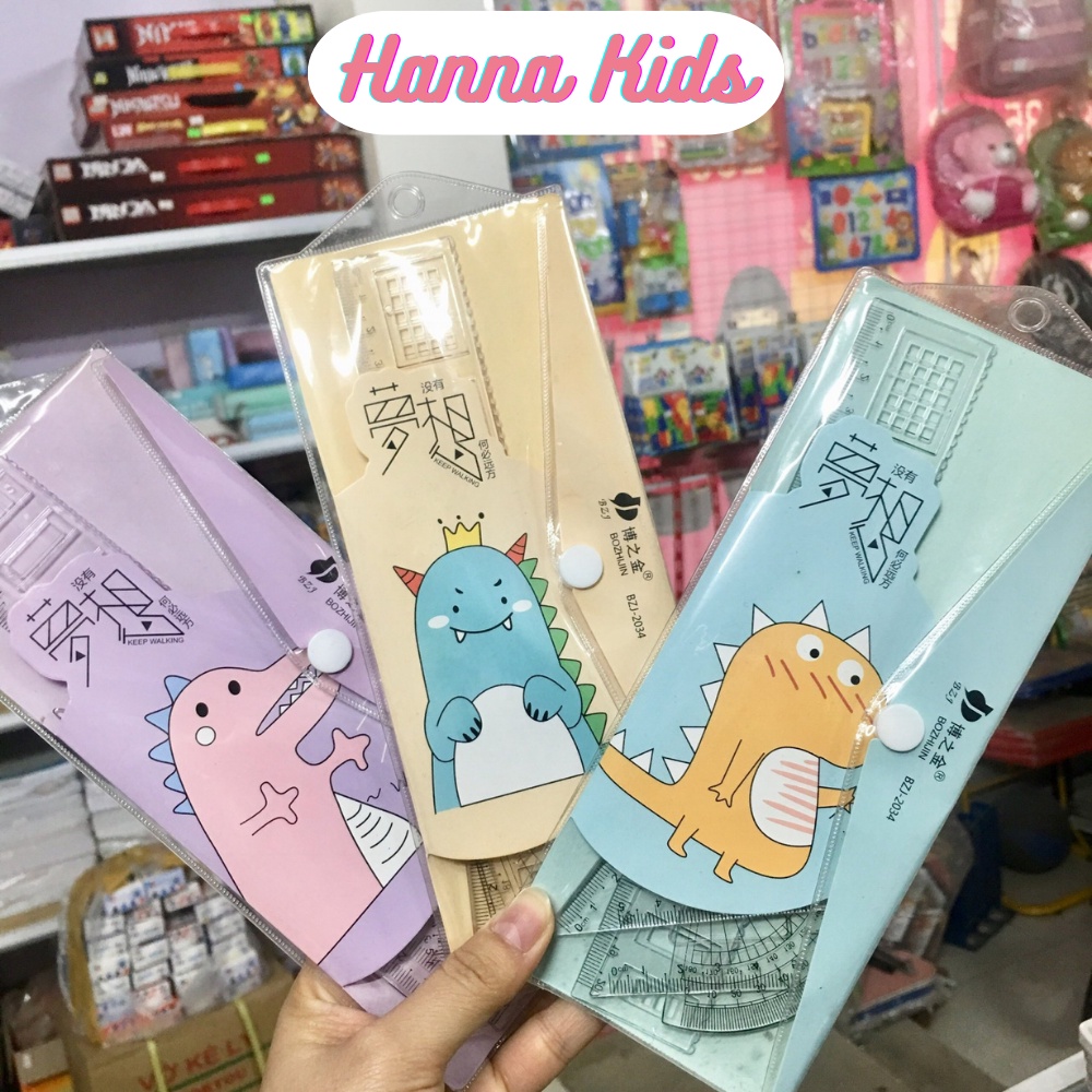 Bộ ê ke thước kẻ 4 món cho học sinh, có túi đựng kute cho các bạn nhỏ, dụng cụ học tập ê ke thước đo độ