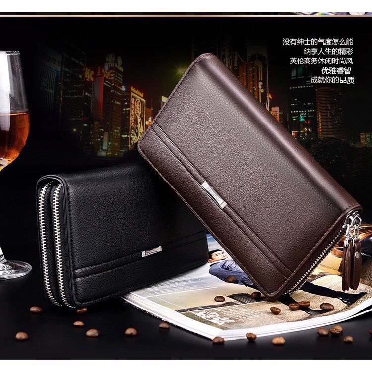 Ví bóp da cầm tay nam nữ Baellerry (BA04), 2 ngăn khóa (Nâu-Đen) | BigBuy360 - bigbuy360.vn