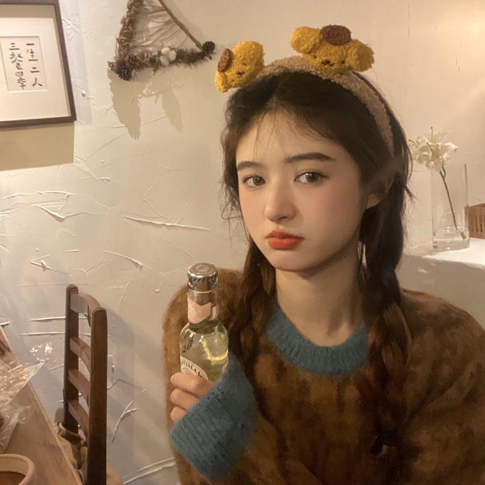 ANEMONE Băng Đô Cài Tóc Hình Chú Chó Hoạt Hình Bằng Lông Nhung Dễ Thương Xinh Xắn Cho Nữ