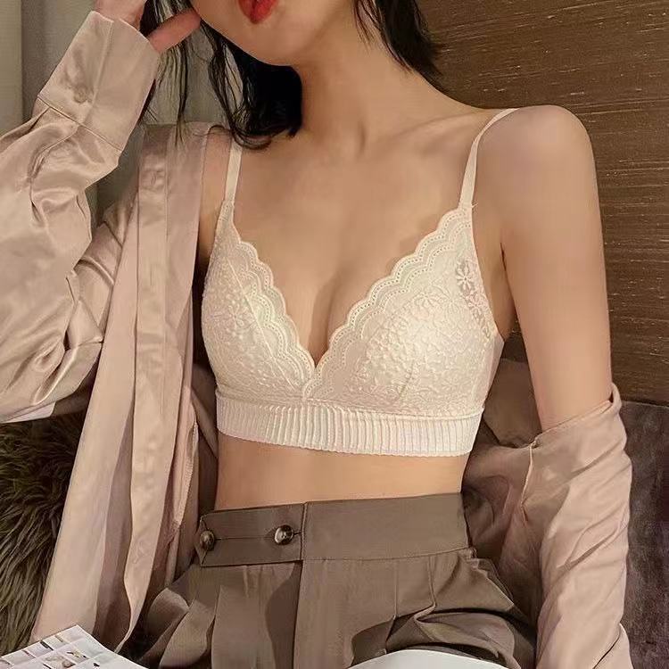 Áo lót Mỏng Không Gọng Thêu Họa Tiết Lưng Phong Cách Retro Pháp