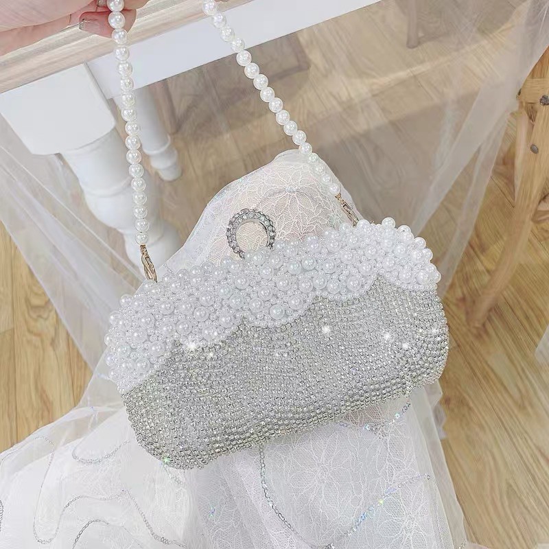 (Order) Clutch cầm tay đính hạt kèm tua rua đá dây hạt siêu sang
