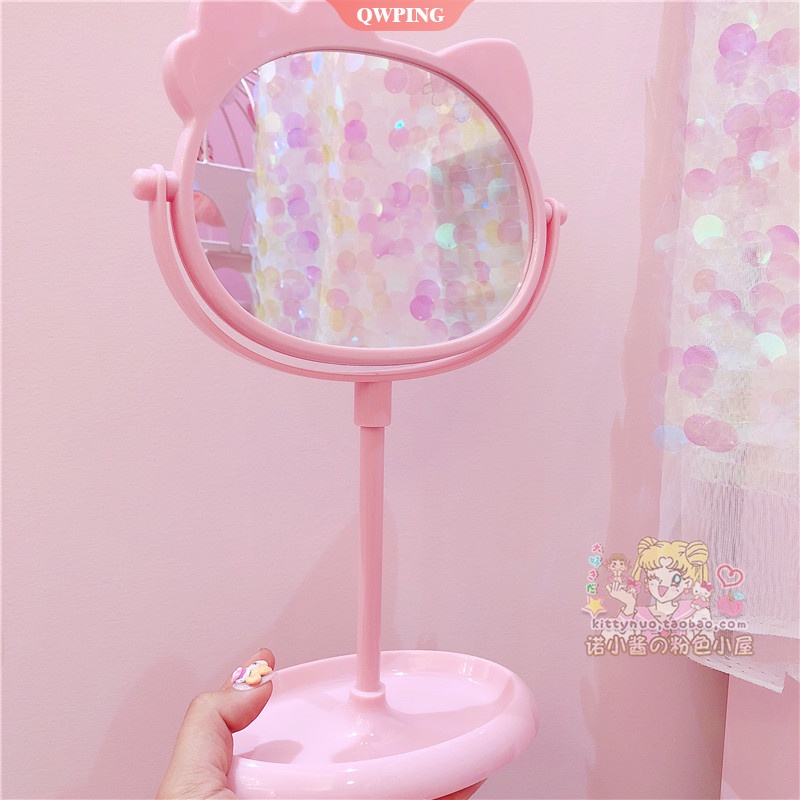 1 Gương Trang Điểm Để Bàn Hình Hello Kitty Màu Hồng Dễ Thương Cho Bé Gái