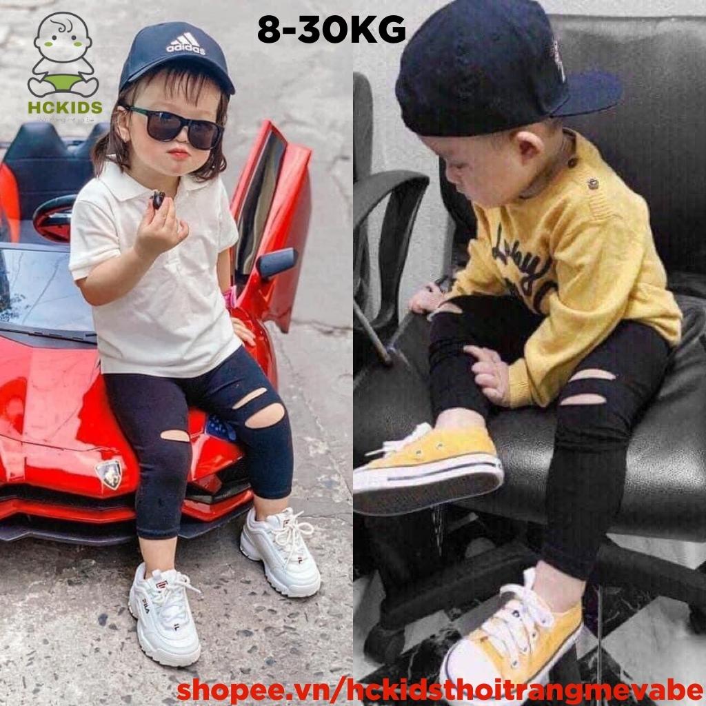 Quần dài giả jean, giả bò rách gối cho bé trai bé gái mặc đi học đi chơi cực chất từ 8-30kg_HC01