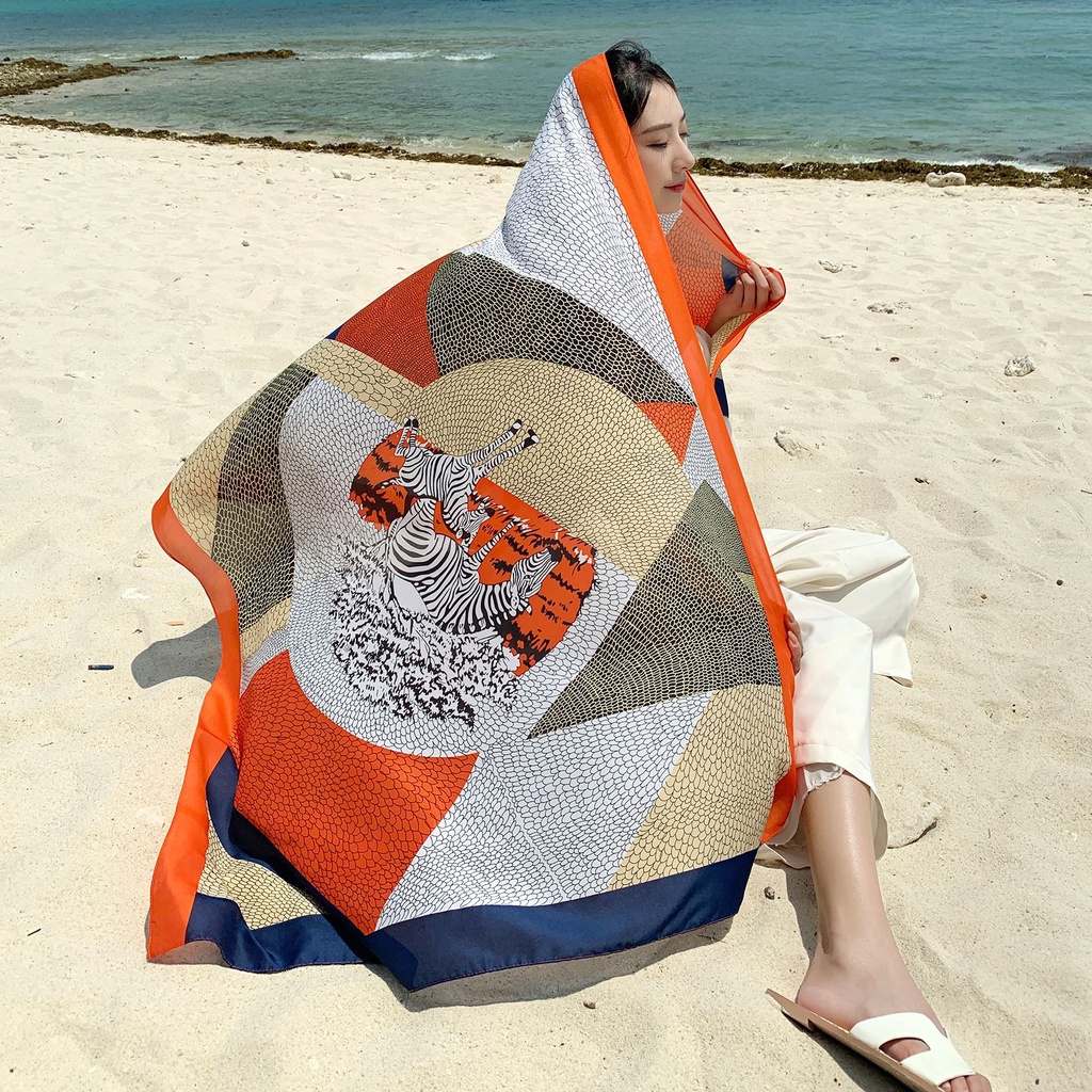 Khăn lụa dài quàng cổ NGỰA CAM cao cấp 80x180 cm-D1NCVD Khăn lụa ThyThy, choàng tắm đi biển,