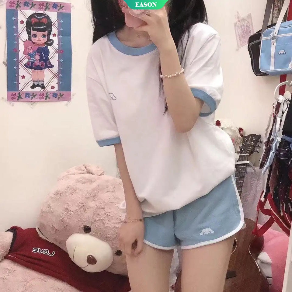 Sanrios Áo Thun Tay Ngắn Dáng Rộng In Hình Cinnamoroll Kuromi Dễ Thương Thoải Mái Cho Nữ
