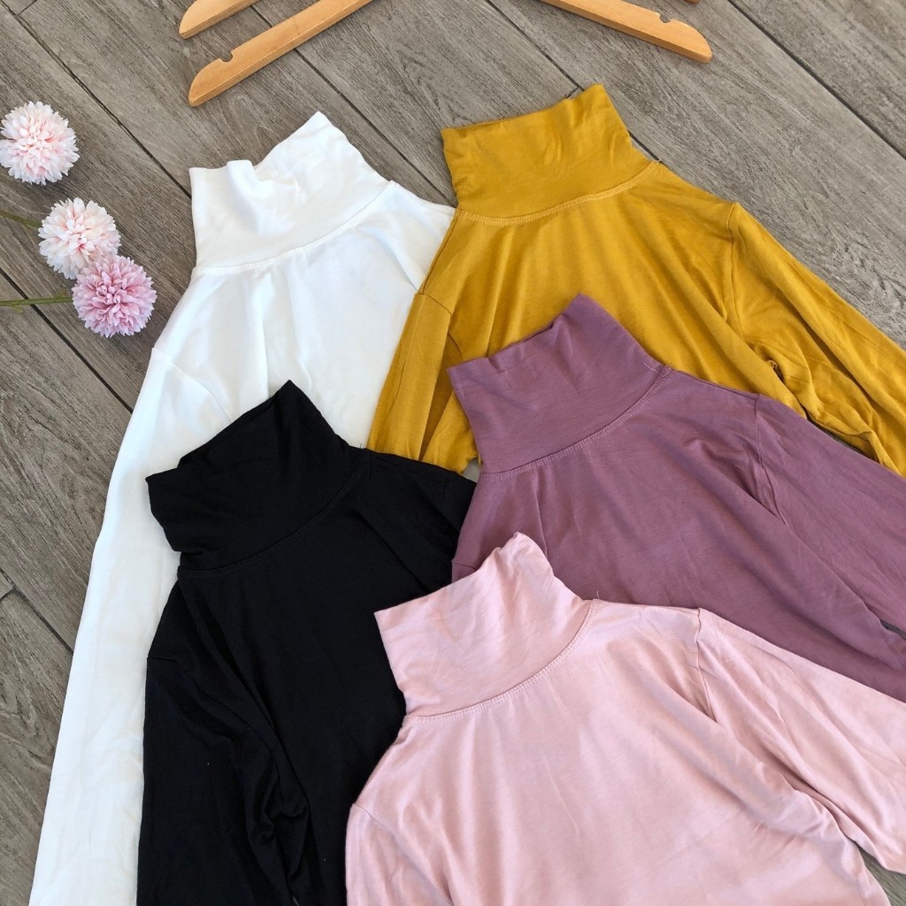 Áo nữ Croptop Tay Dài Cổ Lọ, Dáng Ôm, dưới 58kg mặc vừa