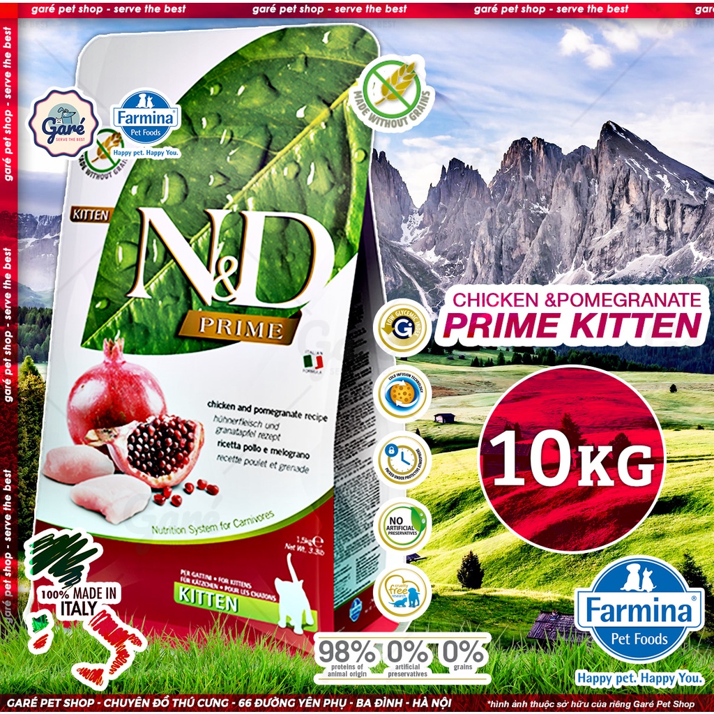 10kg - Hạt N&D ™ Kitten Thịt gà & Lựu dành cho Mèo dòng Prime - Farmina ® N&D ™ Prime Chicken& Pomgranate for Kitten
