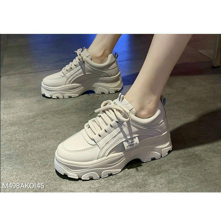 Giày sneaker nữ HHH đế cao màu kem, giày đơn màu dễ phối đồ cho bạn nữ