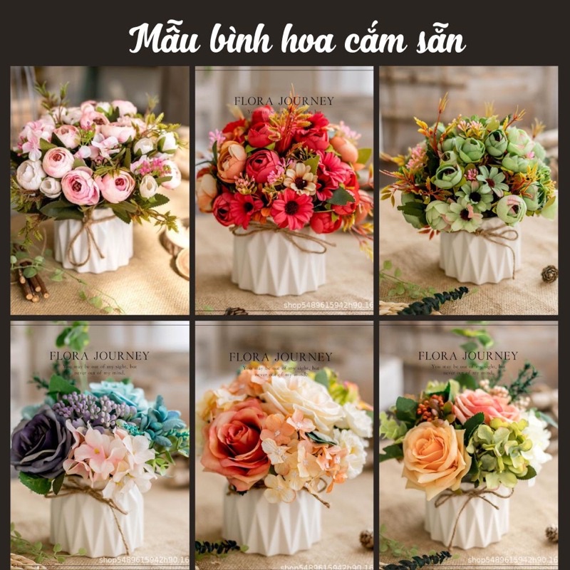 Bình hoa giả cắm sẵn cao cấp để bàn trang trí phòng ngủ mini phòng khách - Nguyên set gồm bình và hoa mã Decor