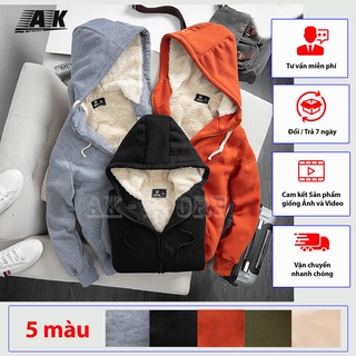 Áo khoác HOODIE nỉ lót lông cừu HIDOLI có mũ nam nữ unisex 5 màu dáng thể thao năng động
